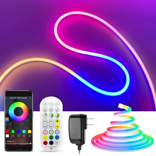 YOOULIT LED Neon Strip 10M, RGB Flexible Neon LED Streifen mit 360 LEDs, IP65 Wasserdichte RGB LED band Neon mit Fernbedienung, APP Steuerung, Led Neon Strip Music Synchronization(1×10m) von YOOULIT