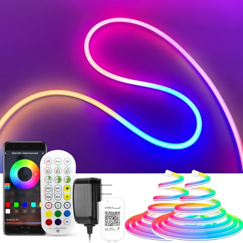 YOOULIT LED Neon Strip 20M, RGB Flexible Neon LED Streifen mit 1440 LEDs, IP65 Wasserdichte RGB LED band Neon mit Fernbedienung, APP Steuerung, Led Neon Strip Music Synchronization(2×10m) von YOOULIT