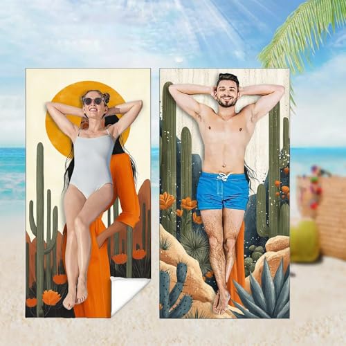 Strandtuch 2er Set 220x100 cm Mikrofaser Handtuch XXL Strandhandtuch Zubehör, Kaktus Microfaser Handtücher Leicht und Schnelltrocknend, für Damen Herren Reise Urlaub Schwimmen Camping,Frau M-3936 von YOOYLLCY