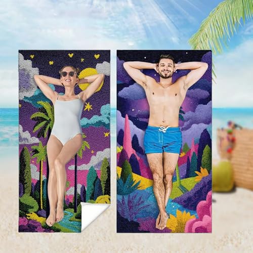 Strandtuch 2er Set 220x100 cm Mikrofaser Handtuch XXL Strandhandtuch Zubehör, Lila Microfaser Handtücher Leicht und Schnelltrocknend, für Damen Herren Reise Urlaub Schwimmen Camping,Landschaft M-4632 von YOOYLLCY