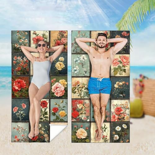 Strandtuch 2er Set 70x140 cm Mikrofaser Handtuch XXL Strandhandtuch Zubehör, Böhmen Microfaser Handtücher Leicht und Schnelltrocknend, für Damen Herren Reise Urlaub Schwimmen Camping,Blume M-4082 von YOOYLLCY