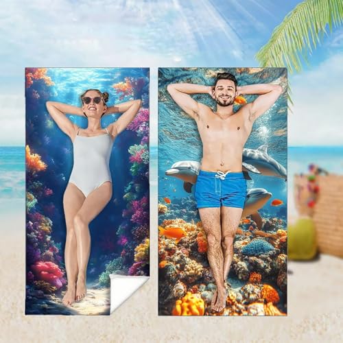 Strandtuch 2er Set 90x160 cm Mikrofaser Handtuch XXL Strandhandtuch Zubehör, Delphin Microfaser Handtücher Leicht und Schnelltrocknend, für Damen Herren Reise Urlaub Schwimmen Camping,Ozean M-4266 von YOOYLLCY