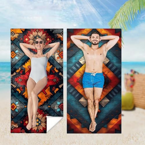 Strandtuch 2er Set 90x200 cm Mikrofaser Handtuch XXL Strandhandtuch Zubehör, Sommer Microfaser Handtücher Leicht und Schnelltrocknend, für Damen Herren Reise Urlaub Schwimmen Camping,Böhmen M-4232 von YOOYLLCY