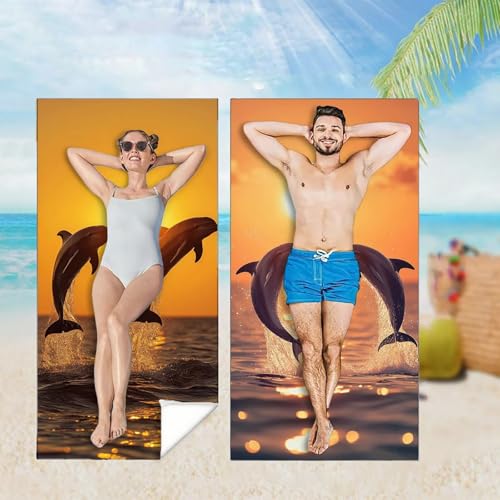 Strandtuch XXL 2er Set 100x200 cm, Groß Schnelltrocknendes Mikrofaser Handtuch, Delphin Saunahandtuch Badetuch Sonnenuntergang Microfaser Handtücher und Sandfest, Schnelltrocknend Strandlaken M-4211 von YOOYLLCY