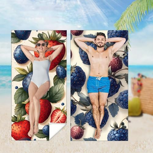 Strandtuch XXL 2er Set 100x200 cm, Groß Schnelltrocknendes Mikrofaser Handtuch, Erdbeere Saunahandtuch Badetuch Blaubeere Microfaser Handtücher Kompakt Sandfest, Schnelltrocknend Strandlaken M-3995 Strandtuch XXL 2er Set 100x200 cm, Groß Schnelltrocknendes Mikrofaser Handtuch, Erdbeere Saunahandtuch Badetuch Blaubeere Microfaser Handtücher Kompakt Sandfest, Schnelltrocknend Strandlaken M-3995 von YOOYLLCY