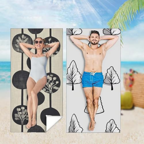 Strandtuch XXL 2er Set 75x150 cm, Groß Schnelltrocknendes Mikrofaser Handtuch, Grau Saunahandtuch Badetuch Baum Microfaser Handtücher Kompakt Sandfest, Schnelltrocknend Hamamtuch Strandlaken M-4491 von YOOYLLCY