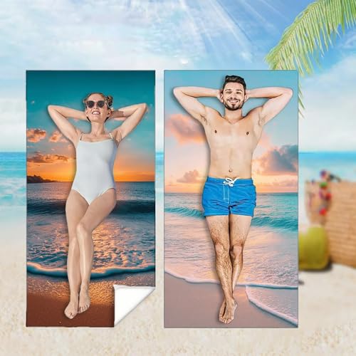 Strandtuch XXL 2er Set 80x180 cm, Groß Schnelltrocknendes Mikrofaser Handtuch, Wellen Saunahandtuch Badetuch Sonnenuntergang Microfaser Handtücher und Sandfest, Schnelltrocknend Strandlaken M-4421 von YOOYLLCY