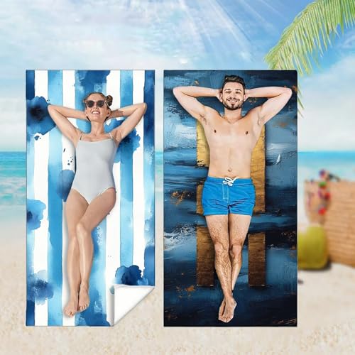 Strandtuch XXL 2er Set 80x180 cm, Schnelltrocknendes Mikrofaser Handtuch, Streifen Saunahandtuch Badetuch Blau Microfaser Handtücher Kompakt und Sandfest, Schnelltrocknend Hamamtuch Strandlaken M-4673 Strandtuch XXL 2er Set 80x180 cm, Schnelltrocknendes Mikrofaser Handtuch, Streifen Saunahandtuch Badetuch Blau Microfaser Handtücher Kompakt und Sandfest, Schnelltrocknend Hamamtuch Strandlaken M-4673 von YOOYLLCY