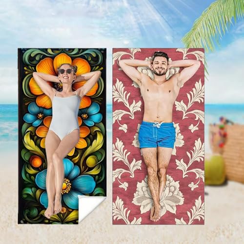 Strandtuch XXL 2er Set 90x180 cm, Schnelltrocknendes Mikrofaser Handtuch, Böhmen Saunahandtuch Badetuch Blume Microfaser Handtücher Kompakt und Sandfest, Schnelltrocknend Hamamtuch Strandlaken M-4111 von YOOYLLCY
