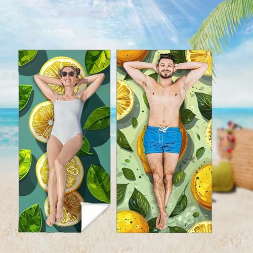 Strandtuch XXL 2er Set 90x180 cm, Schnelltrocknendes Mikrofaser Handtuch, Zitrone Saunahandtuch Badetuch Obst Microfaser Handtücher Kompakt und Sandfest, Schnelltrocknend Hamamtuch Strandlaken M-4891 Strandtuch XXL 2er Set 90x180 cm, Schnelltrocknendes Mikrofaser Handtuch, Zitrone Saunahandtuch Badetuch Obst Microfaser Handtücher Kompakt und Sandfest, Schnelltrocknend Hamamtuch Strandlaken M-4891 von YOOYLLCY