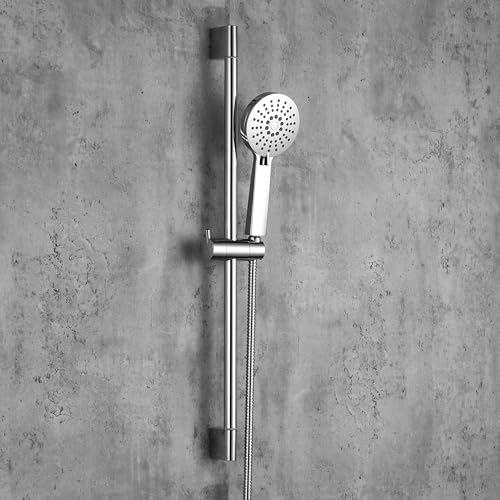 Duscherhöhungs-Set enthält Edelstahl-Duschstange und ABS-Duschkopf mit 3 Strahlarten, Brauseschlauch, Chrom (Silber-1) von YOOZENA