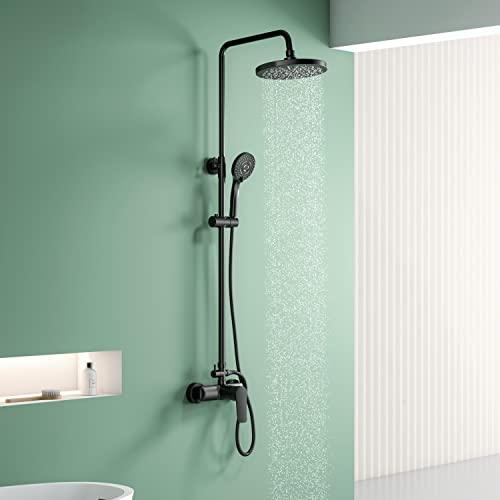 YOOZENA Duscharmatur Komplettset,Duschsystem mit Regendusche, 3 Strahlarten Duschkopf, Duscharmatur Schwarz，Regendusche mit armatur von YOOZENA