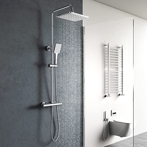 YOOZENA Duschsäule mit Thermostat, Duschsäule ausziehbar mit Wasserhahn, Set mit Regenhahn, 26 x 19 cm, Duschkopf mit Schlauch, Chrom von YOOZENA