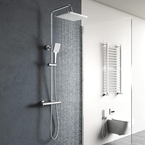YOOZENA Duschsystem,Duscharmatur Komplettset(Duscharmatur mit Thermostat, Kopfbrause 26x19cm, Duschkopf mit Schlauch und Halterung) Regendusche mit armatur von YOOZENA