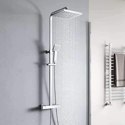 YOOZENA Duschsystem,Duscharmatur Komplettset,Duscharmatur mit Thermostat, Duschkopf mit Schlauch und Halterung，Regendusche mit armatur, Chrom von YOOZENA