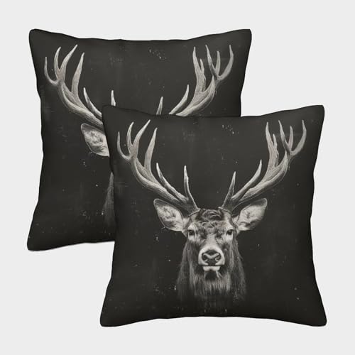 YOPDEOOCR Hirsch Kissen Bezug 2er Set Kissenbezug Dekokissen für Couch Bett Sofa Stuhl Schlafzimmer Wohnzimmer 45x45cm von YOPDEOOCR
