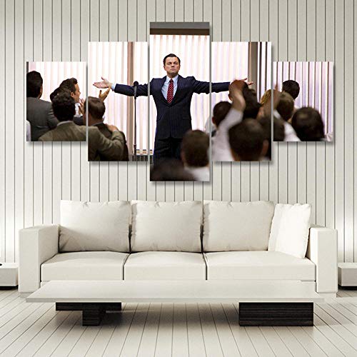 YOPLLL 5 Teilig Leinwand Wanddeko Gerahmtes Malerei Leinwanddrucke Geschenk 5 Stück Leinwand Bilder Moderne Wandbilder XXL Wohnzimmer Wohnkultur Wall Street Wolf Leonardo Dicaprio von YOPLLL