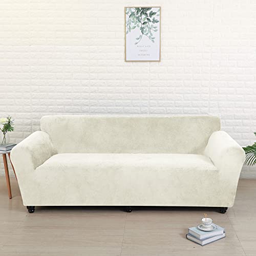 YOPOIY 1 2 3 4-Sitzer Thick Couchbezug, Elastische Sofa überzug Samt Plüsch Sofahusse mit Rutschfesten Trägern Waschbar-Weiß-3 Sitz 185-230 cm von YOPOIY