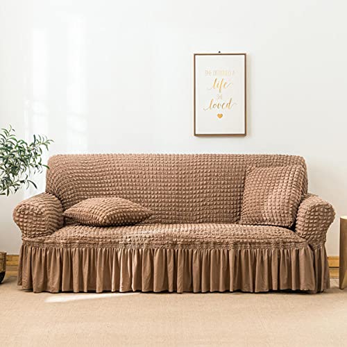 YOPOIY 1 Stück Couchbezug Einfach ausgestattet Sofahusse Universell einsetzbarer strapazierfähiger hochdehnbarer Möbelschutz mit plissiertem Rüschenrock -Khaki-1 sitzer (90-140 cm) von YOPOIY