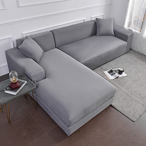 YOPOIY 2St Strecken Ecksofa Couchbezüg, Wasserfeste Sofabezug L Form, Antirutsch Sofa Abdeckung für Anbausofa-hellgrau-2-Sitzer + 3-Sitzer von YOPOIY