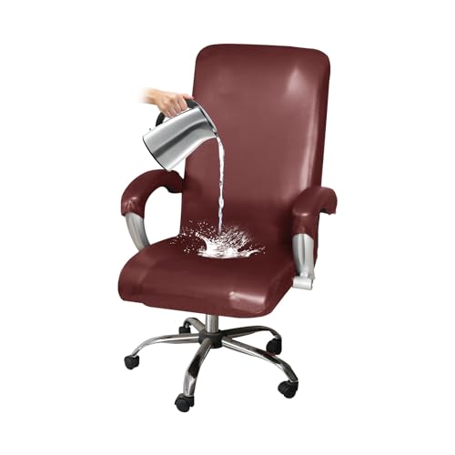 YOPOIY Bürostuhlbezug mit Armlehnenschoner Wasserdicht PU Leder Universal Stuhl Abdeckung für Schreibtischstuhl (Weinrot, L) von YOPOIY