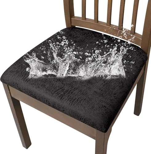 YOPOIY Esszimmerstuhl Sitzbezüge Satz Von 8 6 4 2 Kunstleder, Wasserdicht Stretch Stuhl Sitzbezug Mit Krawatten Für Esszimmerstühle (schwarz,Satz von 4) von YOPOIY