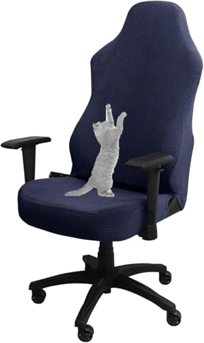 YOPOIY Gaming Stuhl Abdeckung Katze Kratzfest, Stretch Karierten Drehstuhl Slipcover Mit Armlehne Abdeckungen Soft Game Stuhl Abdeckung (Marineblau,Einheitsgröße) von YOPOIY