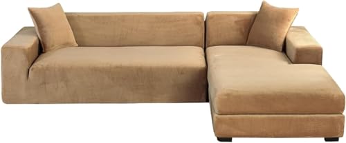 YOPOIY Samt-Abschnittsofabezüge, L-Form, Sofa-Schonbezüge mit Chaiselongue-Schonbezug, waschbarer Couchbezug für Sektionalsofaschoner (Kamel, linker Chaise+4-Sitzer) von YOPOIY