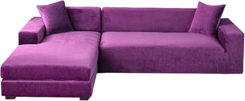 YOPOIY Samt-Abschnittsofabezüge, L-Form, Sofa-Schonbezüge mit Chaiselongue-Schonbezug, waschbarer Couchbezug für Sektionalsofaschoner (lila, rechter Chaise+4-Sitzer) von YOPOIY
