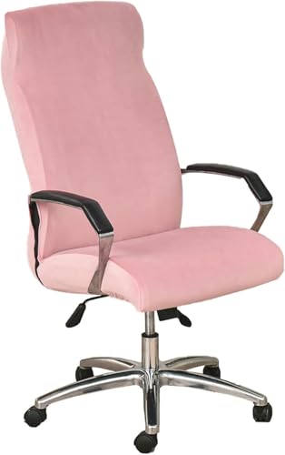YOPOIY Samt Bürostuhl Abdeckung, Stretch Weichen Schreibtisch Stuhl Abdeckung Mit Reißverschluss Drehstuhl Slipcover Waschbar Computer Stuhl Abdeckung (Rosa,Mittel) von YOPOIY
