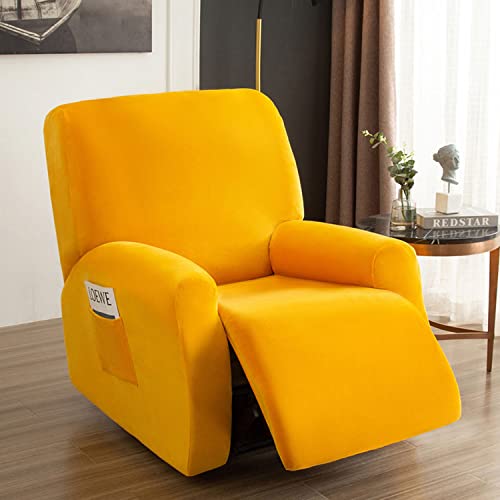 YOPOIY Samt Stilvolle Sofabezug Hüssel, 4 Stück Recliner Cover Weiche Thick Einzelsitz Sofahusse Getrennt Stuhl Überzug für Relaxsessel mit Seitentasche-Gold von YOPOIY