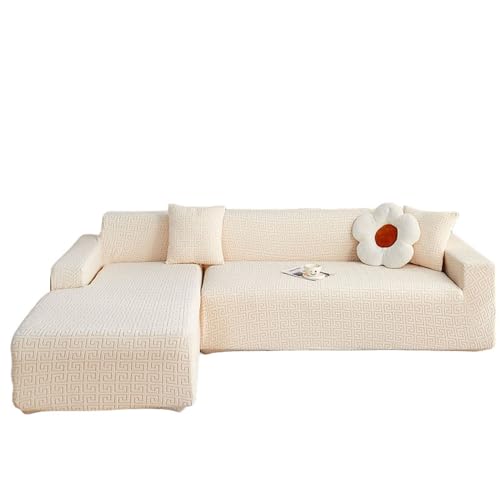 YOPOIY Sektionale Couchüberzüge, weich, L-förmig, Stretch, L-förmig, Couch-Schonbezug, Sofa-Schonbezüge, Möbelschutz (Beige, 4 + 4 Sitzer), 2 Stück von YOPOIY