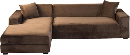 YOPOIY Sektionalsofabezüge, 2 Stück, L-förmige Sofa-Schonbezüge, Chaiselongue-Schonbezug für Hunde, waschbarer Haustiermöbelschutz (Kaffee, rechter Chaiselongue + 3-Sitzer) von YOPOIY