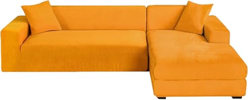 YOPOIY Sektionalsofabezüge, 2 Stück, L-förmiger Sofa-Schonbezug, Chaiselongue-Schonbezug für Hunde, waschbar, Haustiermöbelschutz (Gold, linker Chaise+3-Sitzer) von YOPOIY