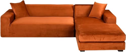 YOPOIY Sektionalsofabezüge, 2 Stück, L-förmiger Sofa-Schonbezug, Chaiselongue-Schonbezug für Hunde, waschbar, Haustiermöbelschutz (orange, linker Chaise+2-Sitzer) von YOPOIY