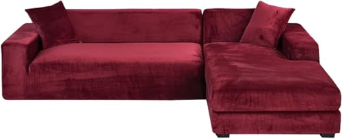 YOPOIY Sektionalsofabezüge, 2 Stück, L-förmiger Sofa-Schonbezug, Chaiselongue-Schonbezug für Hunde, waschbar, Haustiermöbelschutz (rot, Chaiselongue links + 3-Sitzer) von YOPOIY