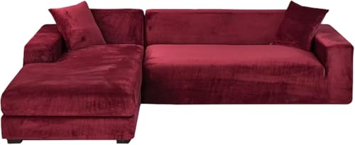 YOPOIY Sektionalsofabezüge, 2 Stück, L-förmiger Sofa-Schonbezug, Chaiselongue-Schonbezug für Hunde, waschbar, Haustiermöbelschutz (rot, Chaiselongue rechts + 3-Sitzer) von YOPOIY