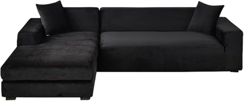 YOPOIY Sektionalsofabezüge, 2 Stück, L-förmiger Sofa-Schonbezug, Chaiselongue-Schonbezug für Hunde, waschbar, Haustiermöbelschutz (schwarz, rechter Chaise+2-Sitzer) von YOPOIY