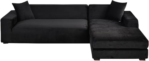 YOPOIY Sofabezüge, 2 Stück, L-förmiger Sofa-Schonbezug, Chaiselongue-Schonbezug für Hunde, waschbar, Haustiermöbelschutz (schwarz, linke Chaise+2-Sitzer) von YOPOIY