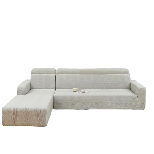 YOPOIY Sofabezüge, L-förmig, Sofa-Schonbezüge für Hunde, waschbar, Möbelschutz mit elastischer Unterseite, für Wohnzimmer (hellgrau, rechter Chaise+3-Sitzer) von YOPOIY
