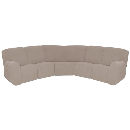 YOPOIY Sofabezüge, waschbarer Ecksofabezug für Liegestuhl, Stretch, weich, dick, L-Form, Schonbezug-Set (Khaki, 5-Sitzer) von YOPOIY