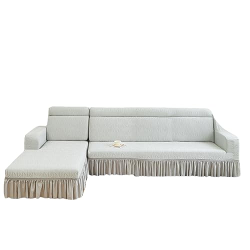 YOPOIY Sofabezüge für Sektionalsofa, 2-teilig, rutschfeste Sofa-Schonbezüge mit Rock, waschbar, Sektional-Couchbezug, L-förmig für Hunde (Hellgrau, rechtes Chaise+3-Sitzer) von YOPOIY