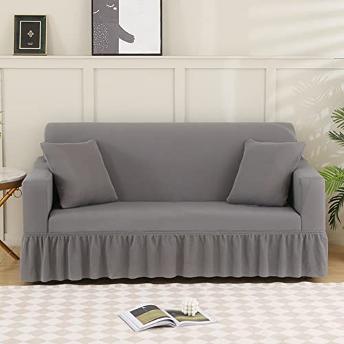 YOPOIY Stilvolle Couchbezug, Weich Sofabezug mit Skirt Stretch Sofa Überwürfe Waschbar Möbel Protector für Wohnzimmer -hellgrau-4-Sitzer (235-300 cm) von YOPOIY