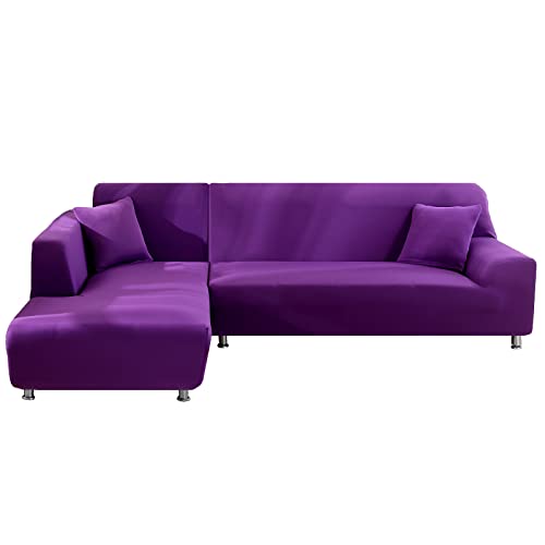 YOPOIY Strecken Sofabezug L Form 2 STK L Form Sofa überzug Elastisch Sofabezug Ecksofa L Form Für Möbelschutz -Lila 1-3+2 Sitzer von YOPOIY