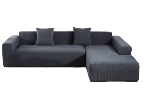 YOPOIY Stretch-Sektional-Couch-Schonbezüge, L-förmige Sofabezüge für Wohnzimmer, mit Chaiselongue-Bezug mit elastischer Unterseite (dunkelgrau, linke Chaise+4-Sitzer) von YOPOIY