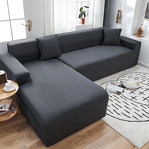 YOPOIY Superstretch Sofabezug L Form Premium-Jacquard Couch überzug l Form 2 Stück Spandex rutschfest Sofa überzug l Form für Wohnzimmer -dunkelgrau-4-Sitzer + 4-Sitzer von YOPOIY