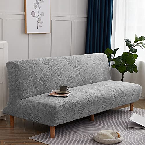 YOPOIY Wasserabweisender Futon-Schonbezug Jacquard-Anti-Falten-Armlos-Sofa-Schonbezug elastischer Polyester-Spandex waschbarer Futon-Bezug -hellgrau-160-190CM von YOPOIY