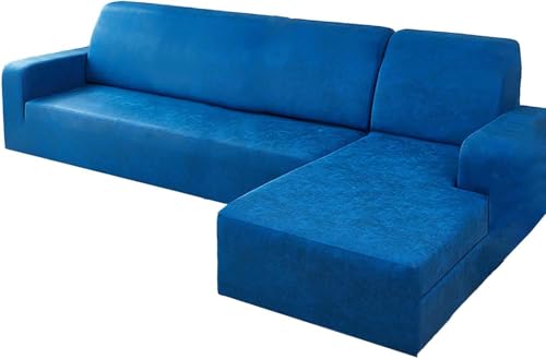 YOPOIY Wasserdichte Sofabezüge, PU-Leder, Stretch, L-förmige Sofa-Schonbezüge, 2-teiliger Chaisel-Möbelschutz mit elastischer Unterseite (blau, linke Chaise+4-Sitzer) von YOPOIY
