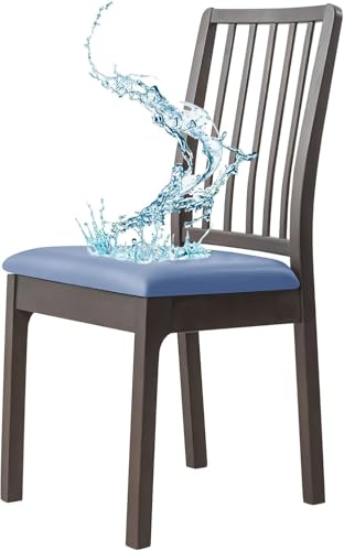 YOPOIY Wasserdichter Esszimmerstuhl-Sitzbezug, 6er-Set, 4er, 2er-Set, PU-Leder, Stretch-Sitzbezüge für Esszimmerstühle, abnehmbarer Stuhl-Sitzbezug (Blau, 4 Stück) von YOPOIY