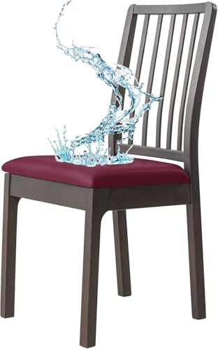 YOPOIY Wasserdichter Esszimmerstuhl-Sitzbezug, 6er-Set, 4er, 2er-Set, PU-Leder, Stretch-Sitzbezüge für Esszimmerstühle, abnehmbarer Stuhl-Sitzbezug (Burgunderrot, 4 Stück) von YOPOIY